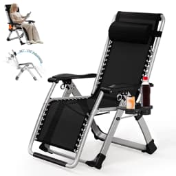 Outdoor Garden Sunloungers Folding Chair with Cup Holder and Headrest Pillow Lounge Chair Folding Patio Recliner Support 150kg