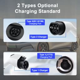 Teschev EV Portable Charger Type2 Connector 16A 1Phase 3.5KW Type1 3.5m Wallbox Charging Station for Electric Vehicle