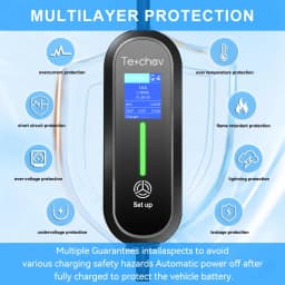 Teschev EV Portable Charger Type2 Connector 16A 1Phase 3.5KW Type1 3.5m Wallbox Charging Station for Electric Vehicle