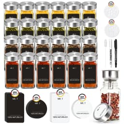 24/35 Pcs Square Spice Jars with Stainless Steel Lids, 120ml Spice Containers Set with Funnel & Labels, Spice Organizer Storage