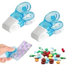 2 Stück Tragbarem Pillendose Mit Etikettenaufkleber and Aufbewahrungsbox, Tablettenausdrücker,