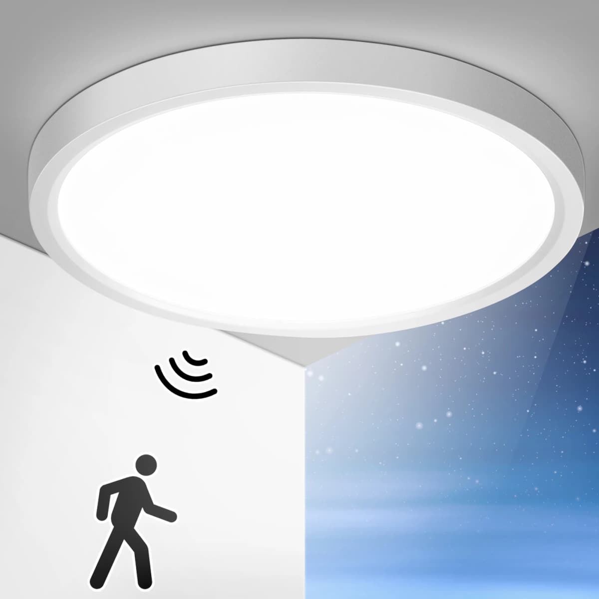LED Ceiling Light with Motion Sensor, 24W 2400LM, 4000K, Ø30CM for Hallway, Balcony, Garage, Storage Room