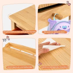 Children's Table with Chair, Children's Furniture Set Made of Solid Wood with Folding Table Top and Storage Space, Children's
