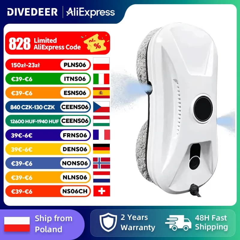 DIVEDEER RA2-02 Intelligent Window Cleaner Bi-directional Double Spray New Window Cleaner Automatic Dual Spray Mini-Type Machine