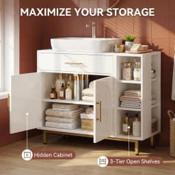 Washbasin Cabinet, Bathroom Cabinet, 1 Drawer 2 Cabinet Doors, Open Compartment with 3 Levels, Adjustable Shelf, White