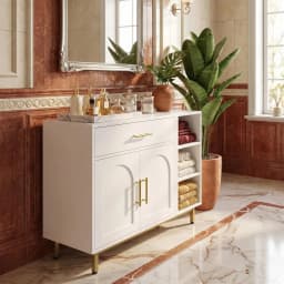 Washbasin Cabinet, Bathroom Cabinet, 1 Drawer 2 Cabinet Doors, Open Compartment with 3 Levels, Adjustable Shelf, White