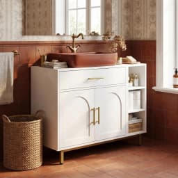 Washbasin Cabinet, Bathroom Cabinet, 1 Drawer 2 Cabinet Doors, Open Compartment with 3 Levels, Adjustable Shelf, White