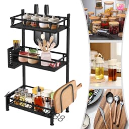 3-Tier Storage Kitchen Organizer Seasoning Spice Rack Dish Drying Rack Holder Rack Countertop Standing Metal Storage Shelf