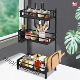 3-Tier Storage Kitchen Organizer Seasoning Spice Rack Dish Drying Rack Holder Rack Countertop Standing Metal Storage Shelf