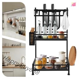 3-Tier Storage Kitchen Organizer Seasoning Spice Rack Dish Drying Rack Holder Rack Countertop Standing Metal Storage Shelf