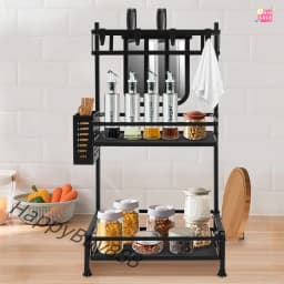 3-Tier Storage Kitchen Organizer Seasoning Spice Rack Dish Drying Rack Holder Rack Countertop Standing Metal Storage Shelf