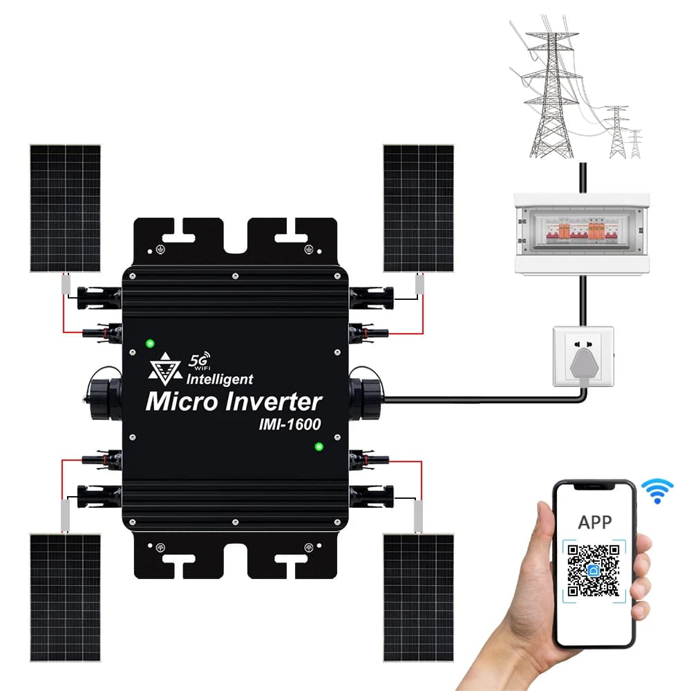 1600Watt Grid on MPPT Solar Inverter with WiFi 22-50VDC IP65 Micro Converter 230V AC Residential For Solar Panel PV Power System