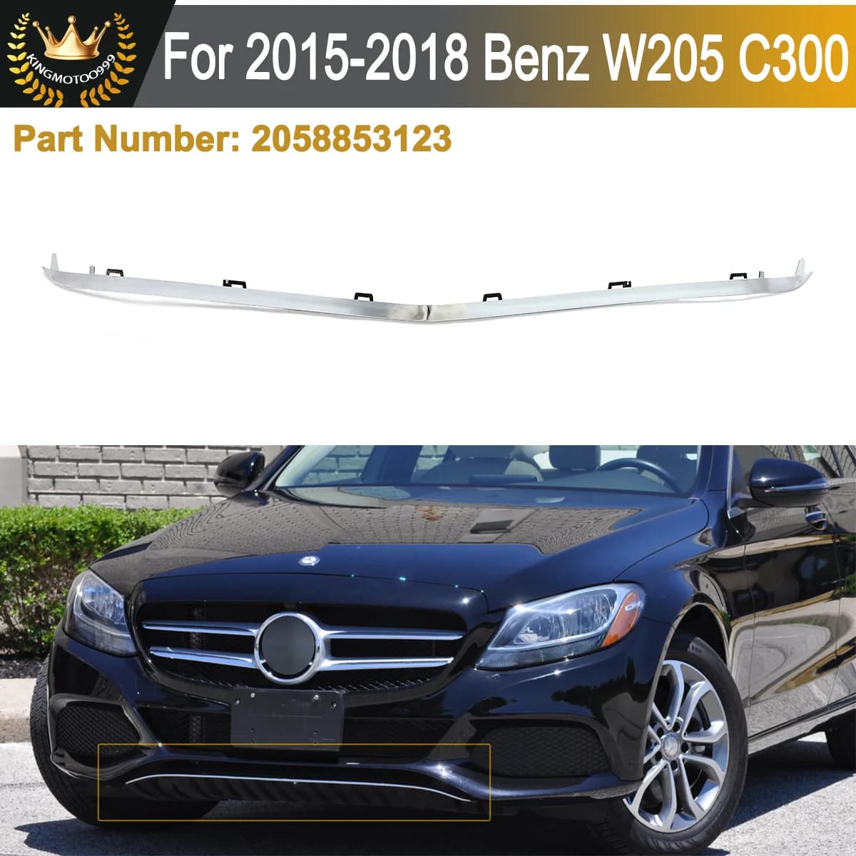 2058853123 Front Bumper Lower Lip Chrome Trim for Mercedes Benz C Class W205 C300 Front Splitter Lip 2015 2016 2017 2018