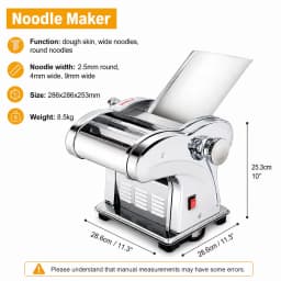 Electric Pasta Maker Machine Stainless Steel Household Dough Roller Noodle Press with 3 Cutting Rollers and 6 Thickness Settings for Dumpling Wrapper Fresh Noodles