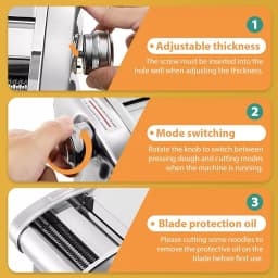 Electric Pasta Maker Machine Stainless Steel Household Dough Roller Noodle Press with 3 Cutting Rollers and 6 Thickness Settings for Dumpling Wrapper Fresh Noodles