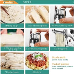 Electric Pasta Maker Machine Stainless Steel Household Dough Roller Noodle Press with 3 Cutting Rollers and 6 Thickness Settings for Dumpling Wrapper Fresh Noodles