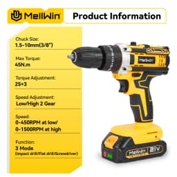 MELLWIN 25+3 Torque Electric Impact Drill 2 Gear Speed 3 Mode Adjustable Electric Screwdriver Tool Set For Makita 18VBattery Pin