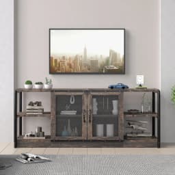 TV Stand for 65+ Inch, Farmhouse TV Stand, Entertainment Center with Storage Cabinet and Mesh Doors Console Cabinet