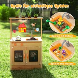 Children's Outdoor Mud Kitchen with Plant Pots & Cooking Accessories,Play Kitchen with Tap,Sink&Boards,for Children from 3 Years