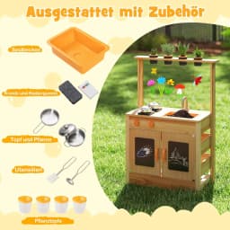 Children's Outdoor Mud Kitchen with Plant Pots & Cooking Accessories,Play Kitchen with Tap,Sink&Boards,for Children from 3 Years