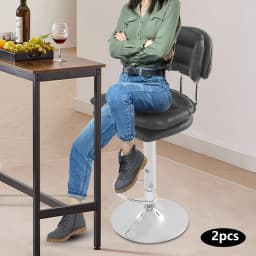 Adjustable Bar Stool Set 2-Piece 360° Swivel, 62-82cm Height Range, 150kg Capacity, Black Rotatable Chair