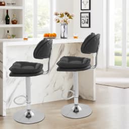 Adjustable Bar Stool Set 2-Piece 360° Swivel, 62-82cm Height Range, 150kg Capacity, Black Rotatable Chair