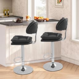 Adjustable Bar Stool Set 2-Piece 360° Swivel, 62-82cm Height Range, 150kg Capacity, Black Rotatable Chair