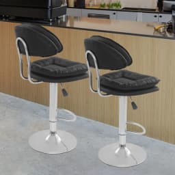 Adjustable Bar Stool Set 2-Piece 360° Swivel, 62-82cm Height Range, 150kg Capacity, Black Rotatable Chair