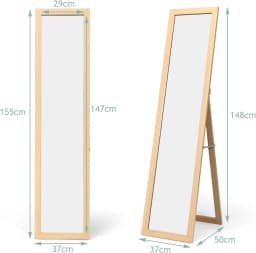 2-in-1 Full Length Mirror, Standing Mirror and Wall Mirror with Wooden Frame, Dressing Mirror 37 x 155 cm, Wardrobe Mirror