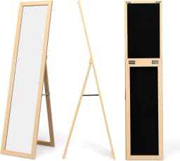 2-in-1 Full Length Mirror, Standing Mirror and Wall Mirror with Wooden Frame, Dressing Mirror 37 x 155 cm, Wardrobe Mirror