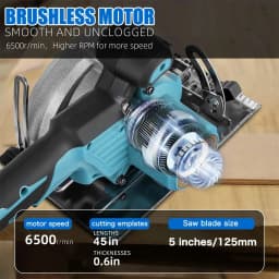 6500R/MIN 5-Inch 125MM Cordless Blue Circular Saw Brushless Motor Multi Angle Cutting Suitable For 18V Battery Power Tools