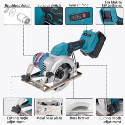 6500R/MIN 5-Inch 125MM Cordless Blue Circular Saw Brushless Motor Multi Angle Cutting Suitable For 18V Battery Power Tools