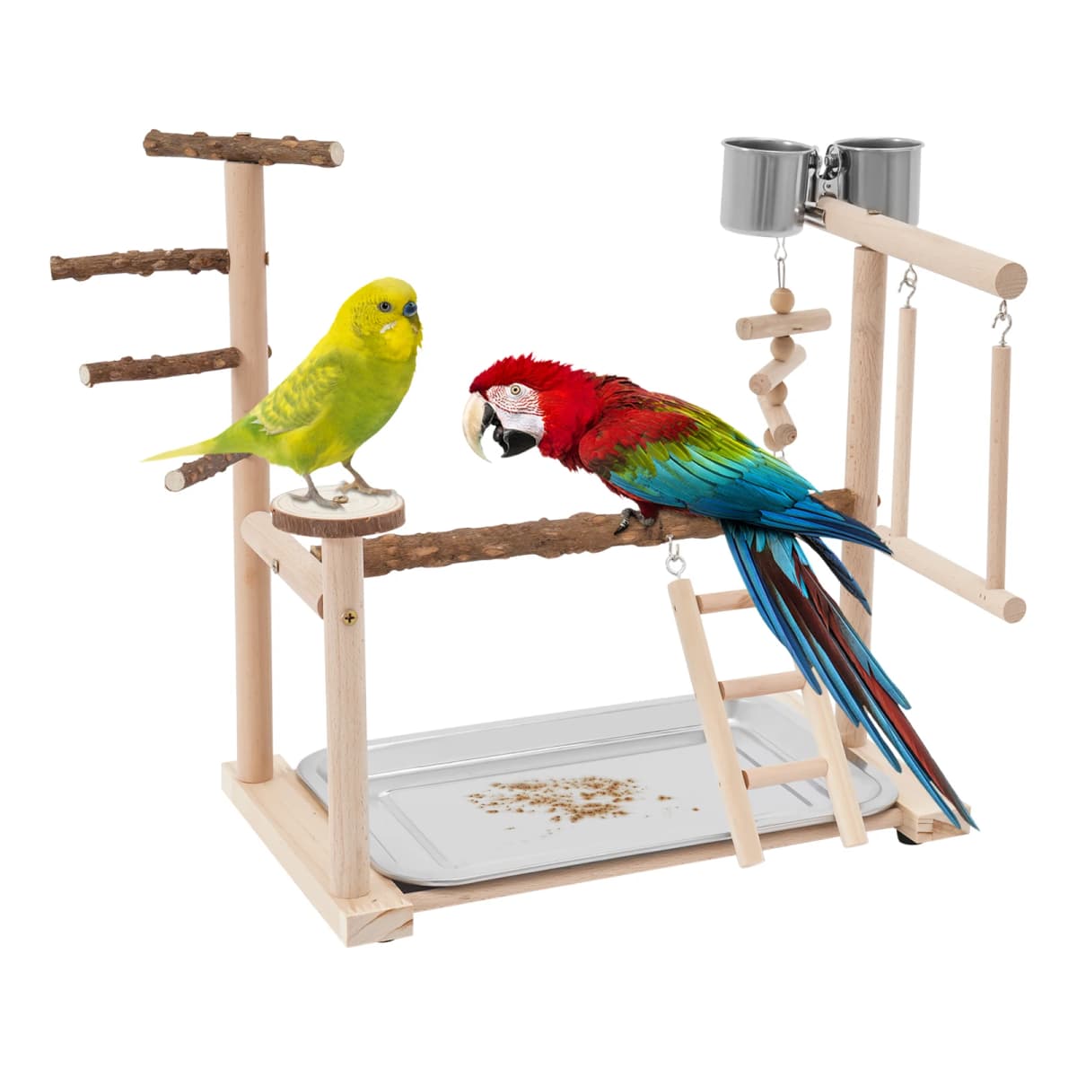Parrot Bird Play Stand, Wooden Bird Playing Stand, Bird Playground with Ladder and Swing