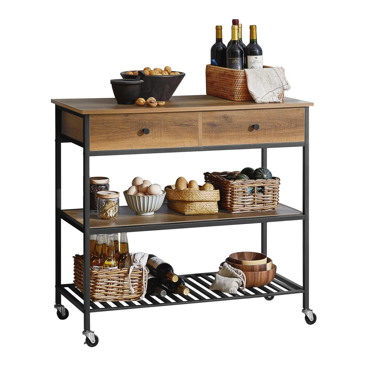 SoBuy FKW112-PF Kitchen Trolley serving trolley Kitchen Shelf with 4 Rolls Hallway Cabinet Sideboard with 2 Drawers and 2 Shelves