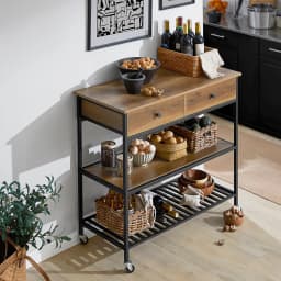 SoBuy FKW112-PF Kitchen Trolley serving trolley Kitchen Shelf with 4 Rolls Hallway Cabinet Sideboard with 2 Drawers and 2 Shelves