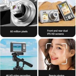60 MP 4K CCD Camera with 64 GB Memory card, USB Card Reader and Android OTG Adapter, White