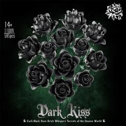 12PC Black Rose Building Blocks Plant Bouquet Simulated Roses Flowers Gothic Decoration Home Display Holiday Gifts Kids Toys