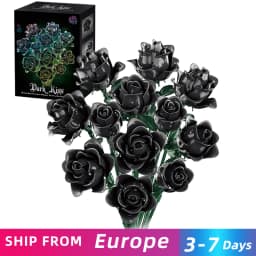 12PC Black Rose Building Blocks Plant Bouquet Simulated Roses Flowers Gothic Decoration Home Display Holiday Gifts Kids Toys