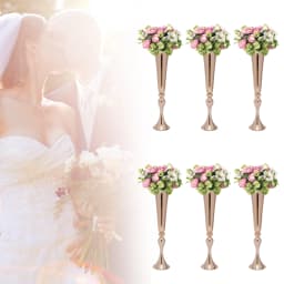 6Pcs 22-in Tall Gold Trumpet Wedding Flower Vases, Tabletop Flower Stand for Wedding Road Lead Anniversary Birthday Party Decor