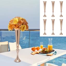 6Pcs 22-in Tall Gold Trumpet Wedding Flower Vases, Tabletop Flower Stand for Wedding Road Lead Anniversary Birthday Party Decor