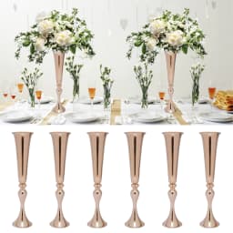 6Pcs 22-in Tall Gold Trumpet Wedding Flower Vases, Tabletop Flower Stand for Wedding Road Lead Anniversary Birthday Party Decor
