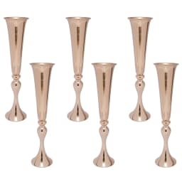6Pcs 22-in Tall Gold Trumpet Wedding Flower Vases, Tabletop Flower Stand for Wedding Road Lead Anniversary Birthday Party Decor
