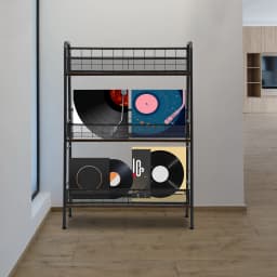 3-tier Record Storage Shelf with 4 Adjustable Feet Record Holder for Placing Letters, Magazines, Books