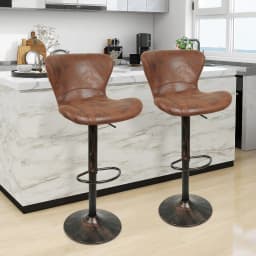 Set of 2 bar stools | Counter stools height adjustable | Bar chairs with footrest | Counter chairs with trumpet base