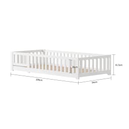Comanlai Children’s Bed with Fall Protection, Includes Slatted Frame, Floor Bed for Boys and Girls, Solid Pine Wood, White