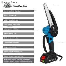 OTOOLSION Brushless Cordless Saw 6 Inch Powerful 20V Portable Brushless Cordless Chain Saw for Wood Cutting and Pruning Trees