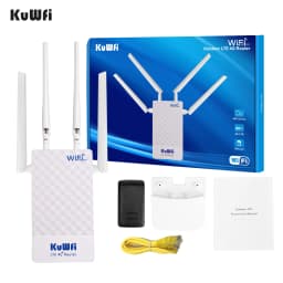 KuWfi Outdoor CAT4 4G Modem 2.4G WiFi Router LTE Router 2x Detachable Antennas with SIM Card Slot POE Port IP65 AP Mode 10 Users