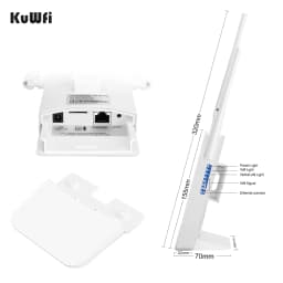 KuWfi Outdoor CAT4 4G Modem 2.4G WiFi Router LTE Router 2x Detachable Antennas with SIM Card Slot POE Port IP65 AP Mode 10 Users