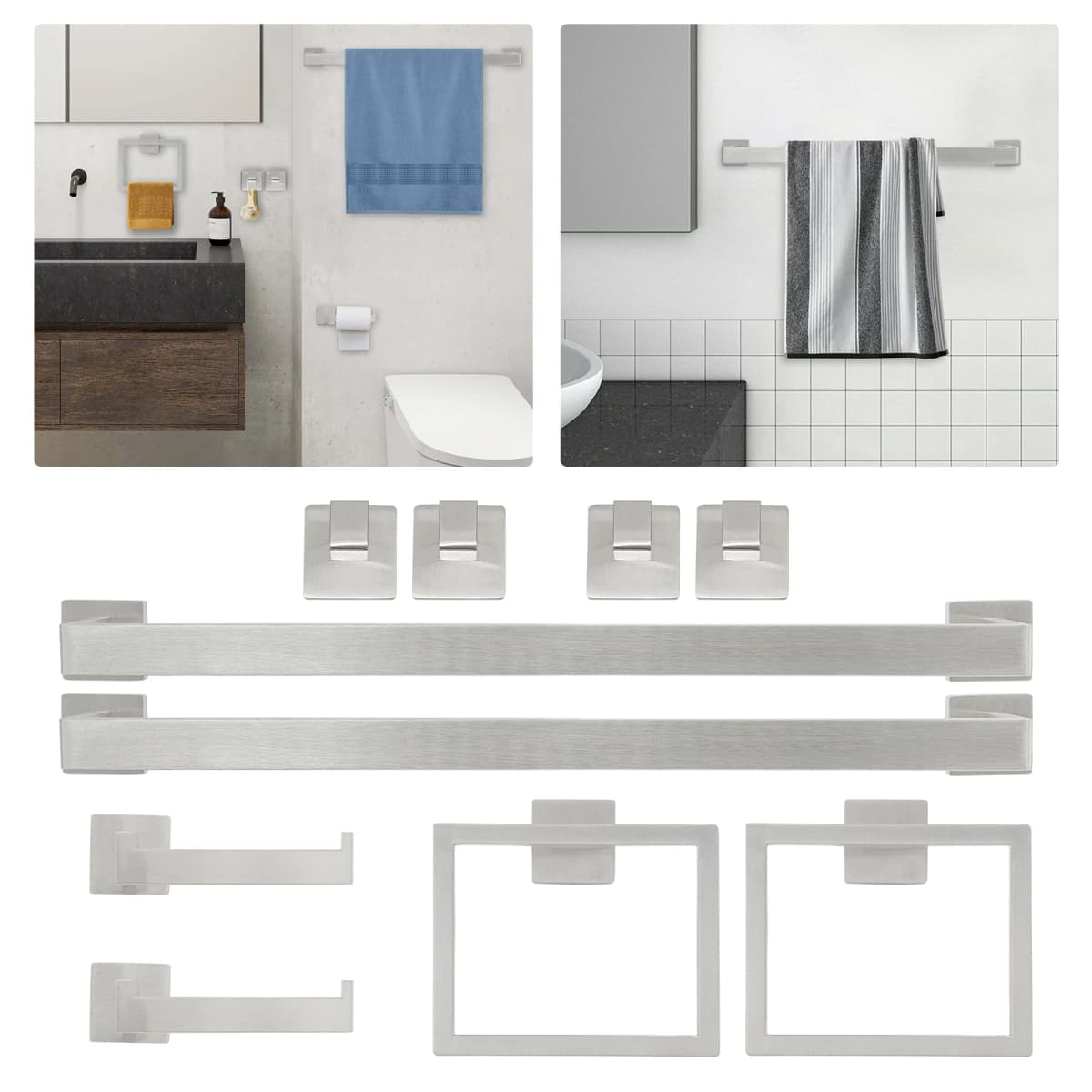 Stainless Steel Bathroom Towel Bar Set 10-Pieces Bathroom Accessories Set Modern Wall Mounted Towel Bar Set For the Bathroom