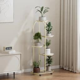 Plant Shelving Flower Pot Holder, Wrought Iron Corner Multiple Planter Rack Organizer with Wheels For Room Corner Balcony Garden